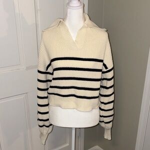Altar’d State Striped Cream and Black Women's Sweater Large